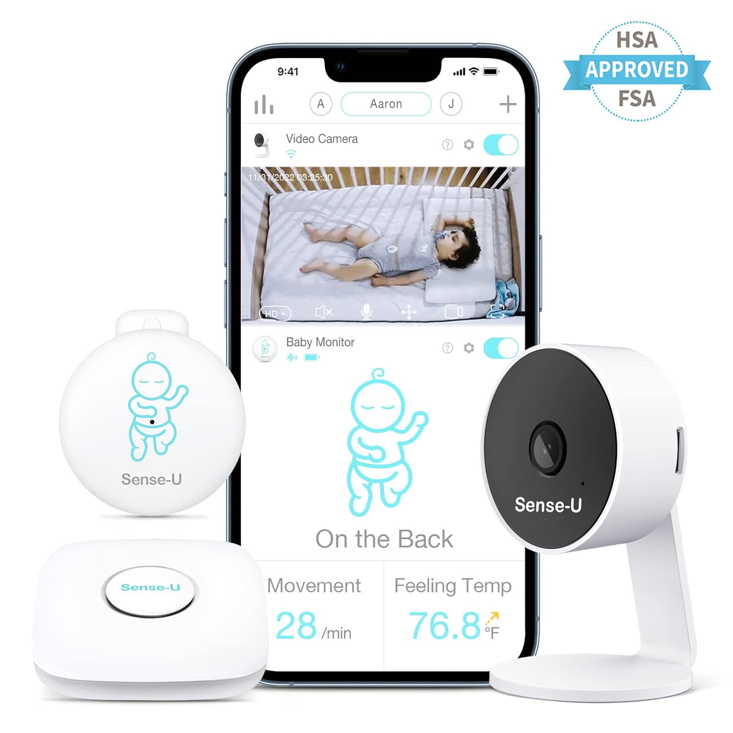 Sense-U Smart Baby Monitor 3+Camera, Audio, Video Baby Monitor That Notifies You for No Abdominal Movement, Rollover, High/Low Temperatures, Detected Motion, with Night Vision, 2-Way Talk, Long Range - Image 7